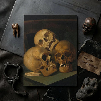 Still Life of Three Skulls - Jan August Hendrik Leys Art Print / Canvas Rectangular Classical Golden-brown Human Threeskulls,