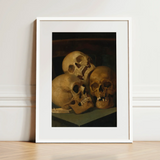 Still Life of Three Skulls - Jan August Hendrik Leys Art Print / Canvas White-framed Art Print Classical Life Painting Three Human