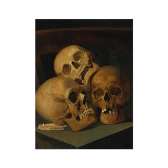 Still Life of Three Skulls - Jan August Hendrik Leys Art Print, Life Painting Three Human Skulls