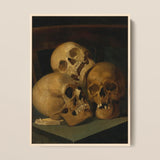Still Life of Three Skulls - Jan August Hendrik Leys Framed Canvas, 12x16’’ / 31x41cm / Natural Floating Frame, Framed Painting Three Human