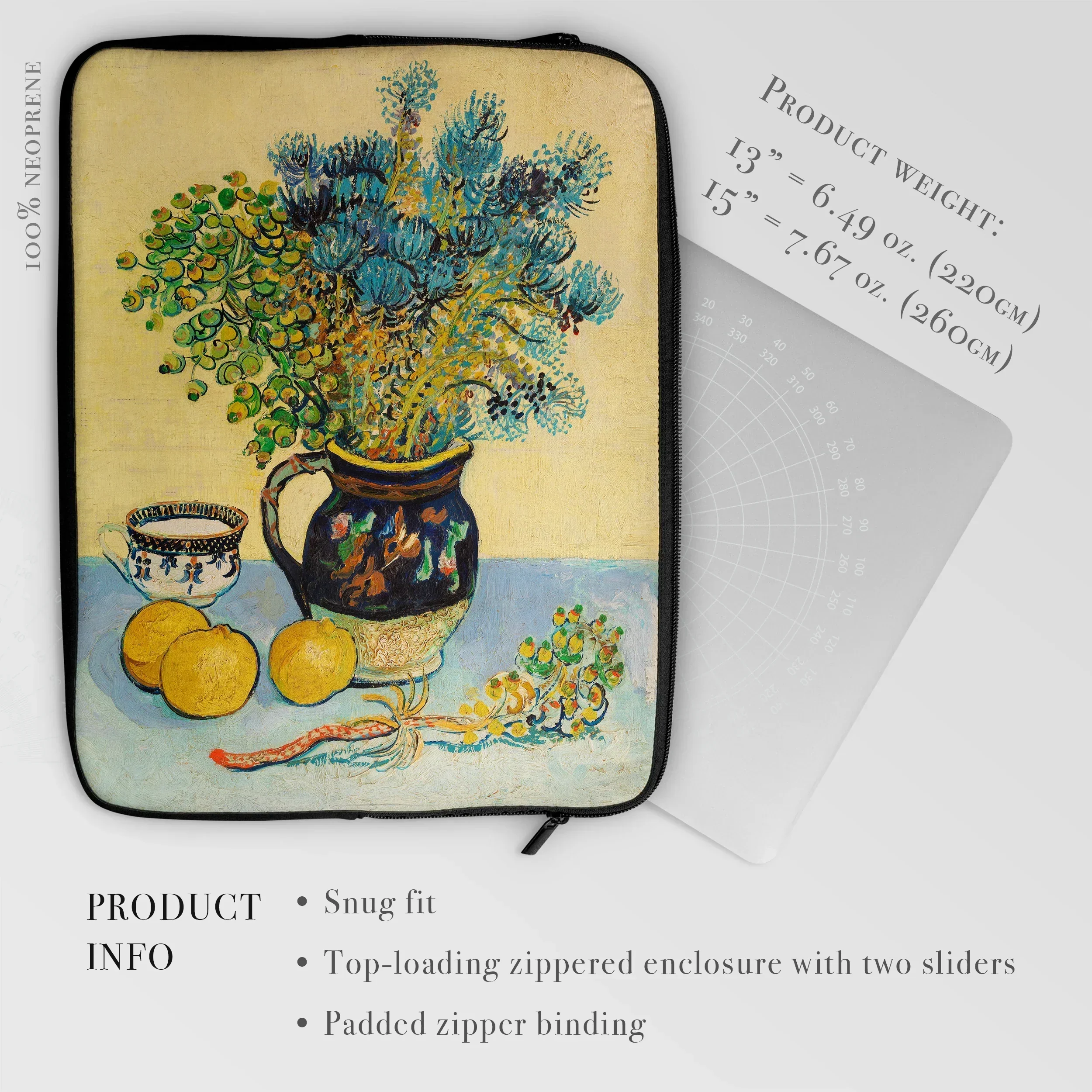 Still Life - Vincent Van Gogh Laptop Sleeve, Laptop Sleeve Colorful Life Painting Flowers Vase Fruit
