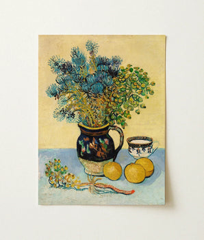 Dark Blue Ceramic Pitcher Ornate Floral Patterns Holds Vincent Van Gogh, Gogh’s Masterful, Art
