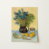 Still Life - Vincent Van Gogh Post-impressionism Art Print / Canvas Dark Blue Ceramic Pitcher Ornate Floral Patterns Holds Vincent Gogh,