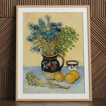 Still Life - Vincent Van Gogh Post-impressionism Art Print / Canvas Vibrant Blue Green Floral Arrangement Dark Ornately Patterned Vincent