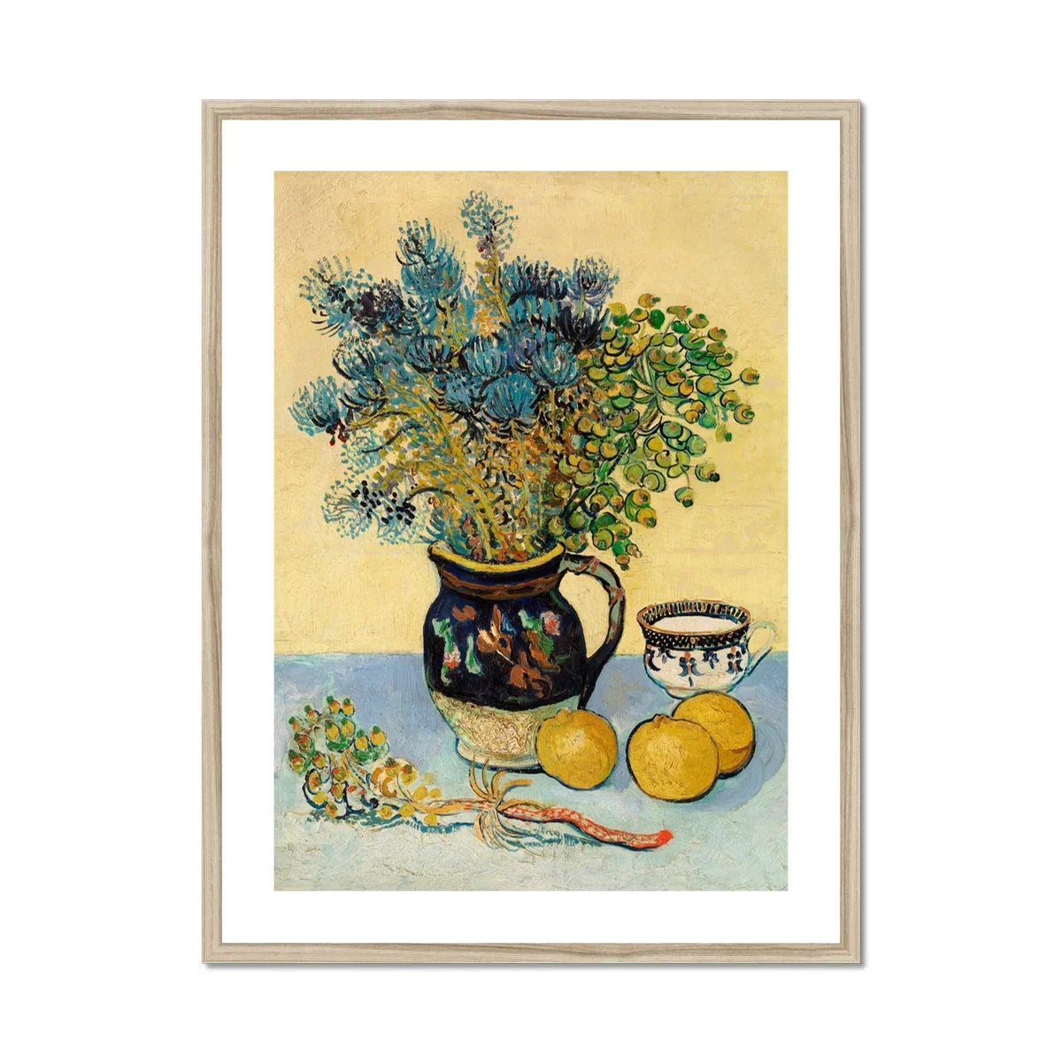 Still Life - Vincent Van Gogh Post-impressionism Art Print, Floral Arrangement Blue Yellow Flowers Decorative Black Pitcher