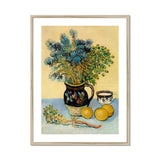 Still Life - Vincent Van Gogh Post-impressionism Art Print, Floral Arrangement Blue Yellow Flowers Decorative Black Pitcher
