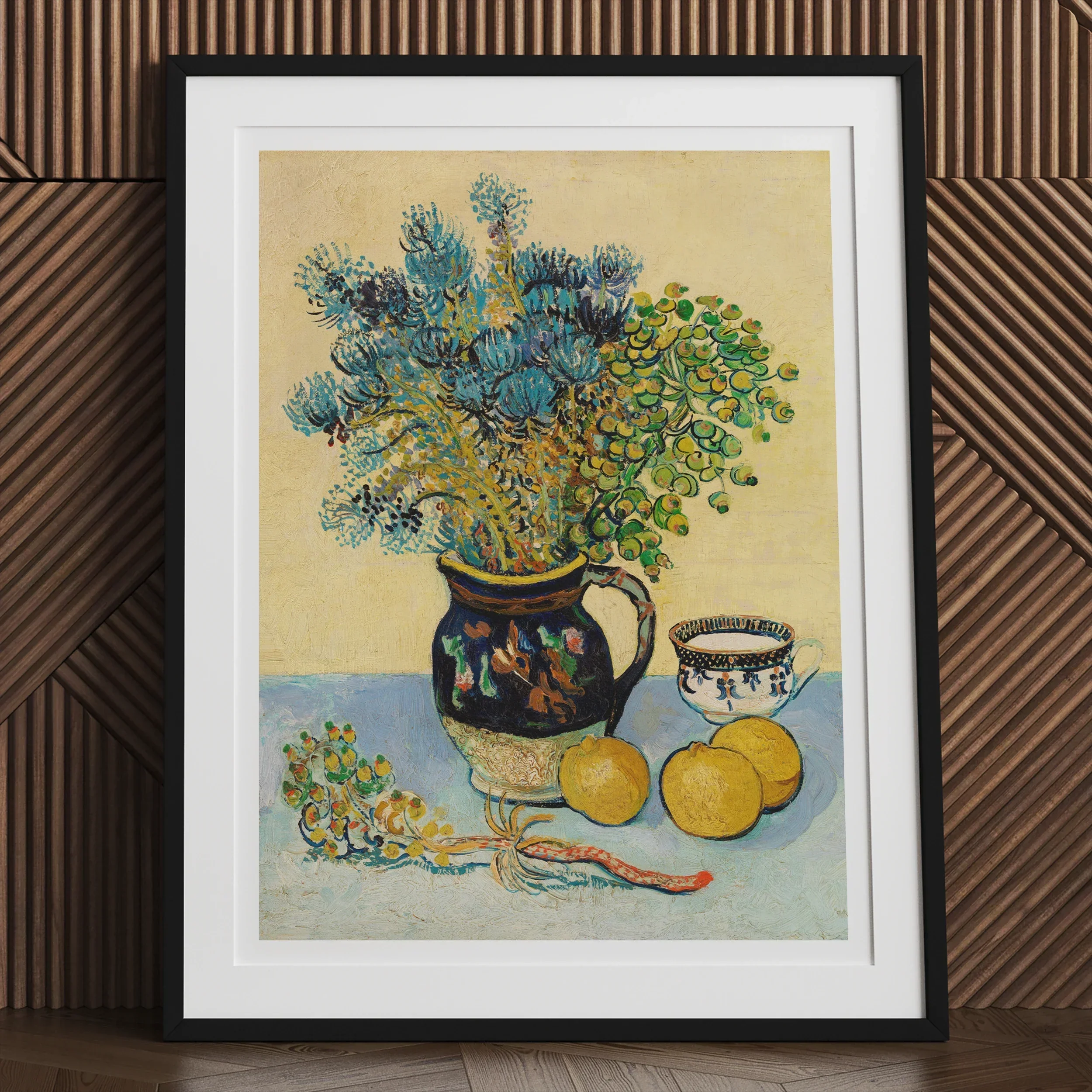 Still Life - Vincent Van Gogh Post-impressionism Art Print, Framed Life Painting Floral Arrangement Fruit Teacup