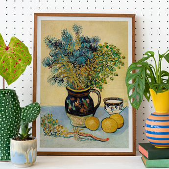 Still Life - Vincent Van Gogh Post-impressionism Art Print, Framed Painting Floral Life Vase Fruits Teacup