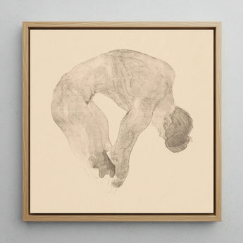 Stooping Naked Man - Reijer Stolk Art Print / Canvas Framed Graphite Sketch Muscular Figure Arched Downward Pose, Bare Male Body, Spine