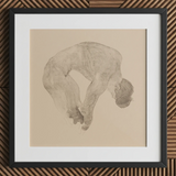 Stooping Naked Man - Reijer Stolk Art Print / Canvas Framed Graphite Sketch Nude Figure Arched Downward Pose, Bare Male Body, Spine Pitched