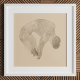 Stooping Naked Man - Reijer Stolk Art Print / Canvas Minimalist Graphite Sketch Nude Figure Arched Downward Pose, Bare Male Body, Spine