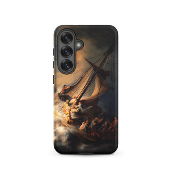Storm on the Sea of Galilee - Rembrandt Phone Case Samsung Galaxy S25 / Matte Black Phone Case Dramatic Dark-toned Painting Ship Turbulent