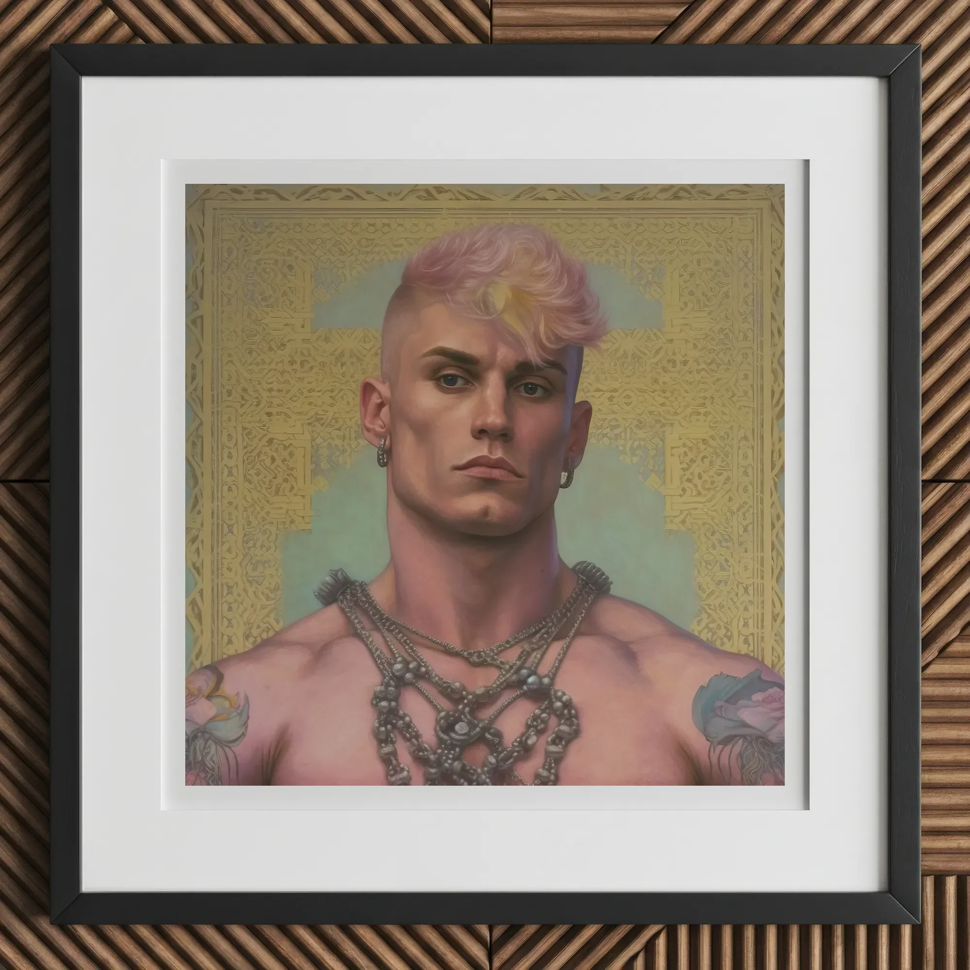 Strapping Young Lad - Queercore Gay Thug Art Print, 12x12’’ / 31x31cm / Black Frame / 2’’ Matboard, Framed Portrait Person Pink Hair
