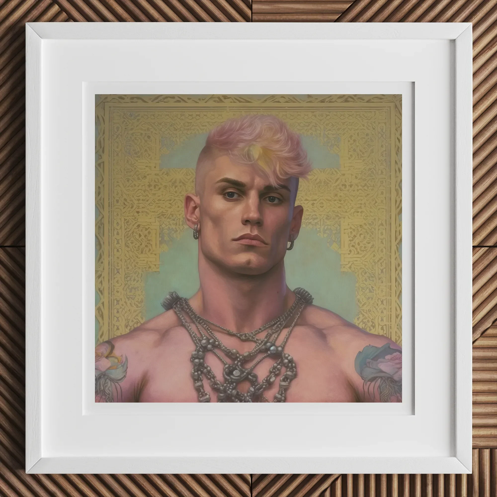 Strapping Young Lad - Queercore Gay Thug Art Print, 12x12’’ / 31x31cm / White Frame / 2’’ Matboard, Framed Portrait Person Pink Hair