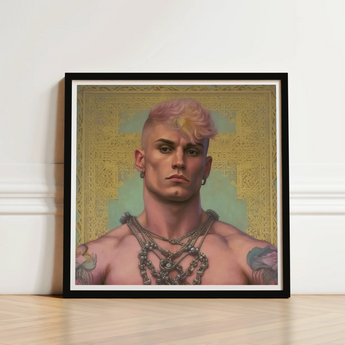 Strapping Young Lad - Queercore Gay Thug Art Print / Canvas Framed Portrait Muscular Man Pink Hair Tattoos Ornate Fine Paper, Bold