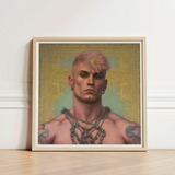 Strapping Young Lad - Queercore Gay Thug Art Print / Canvas Framed Portrait Muscular Man Pink Blonde Hair Adorned Fine Paper, Bold