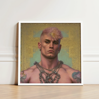 Strapping Young Lad - Queercore Gay Thug Art Print / Canvas Framed Portrait Muscular Man Pink Blonde Hair Adorned Fine Paper, Bold
