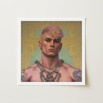 Strapping Young Lad - Queercore Gay Thug Art Print / Canvas Framed Portrait Muscular Man Pink Hair Multiple Silver Fine Paper, Bold