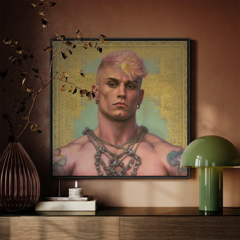 Strapping Young Lad - Queercore Gay Thug Art Print / Canvas Framed Portrait Muscular Man Pink Hair Adorned Intricate Fine Paper, Bold