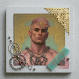 Strapping Young Lad - Queercore Gay Thug Art Print / Canvas Square Portrait Man Pink Hair Multiple Silver Fine Paper, Bold Statements,