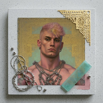 Strapping Young Lad - Queercore Gay Thug Art Print / Canvas Square Portrait Man Pink Hair Multiple Silver Fine Paper, Bold Statements,