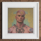 Strapping Young Lad - Queercore Gay Thug Art Print, Framed Portrait Shirtless Person Pink Hair Tattoos Ornate