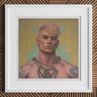 Strapping Young Lad Queercore Gay Thug Art Print, Framed Portrait Shirtless Person Pink Hair Tattoos Ornate