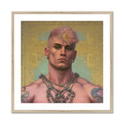 Strapping Young Lad Queercore Gay Thug Art Print, Portrait Muscular Figure Pink Hair Chain Necklaces Tattoos