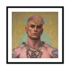 Strapping Young Lad Queercore Gay Thug Art Print, Portrait Muscular Person Pink Hair Chain Necklaces Tattoos
