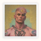 Strapping Young Lad Queercore Gay Thug Art Print, Portrait Person Pink Hair Tattoos Ornate Necklaces Intricate