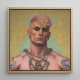 Strapping Young Lad - Queercore Gay Thug Framed Canvas, 12x12’’ / 31x31cm / Natural Floating Frame, Framed Portrait Painting Person Pink
