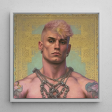 Strapping Young Lad - Queercore Gay Thug Framed Canvas, 12x12’’ / 31x31cm / White Floating Frame, Framed Portrait Muscular Man