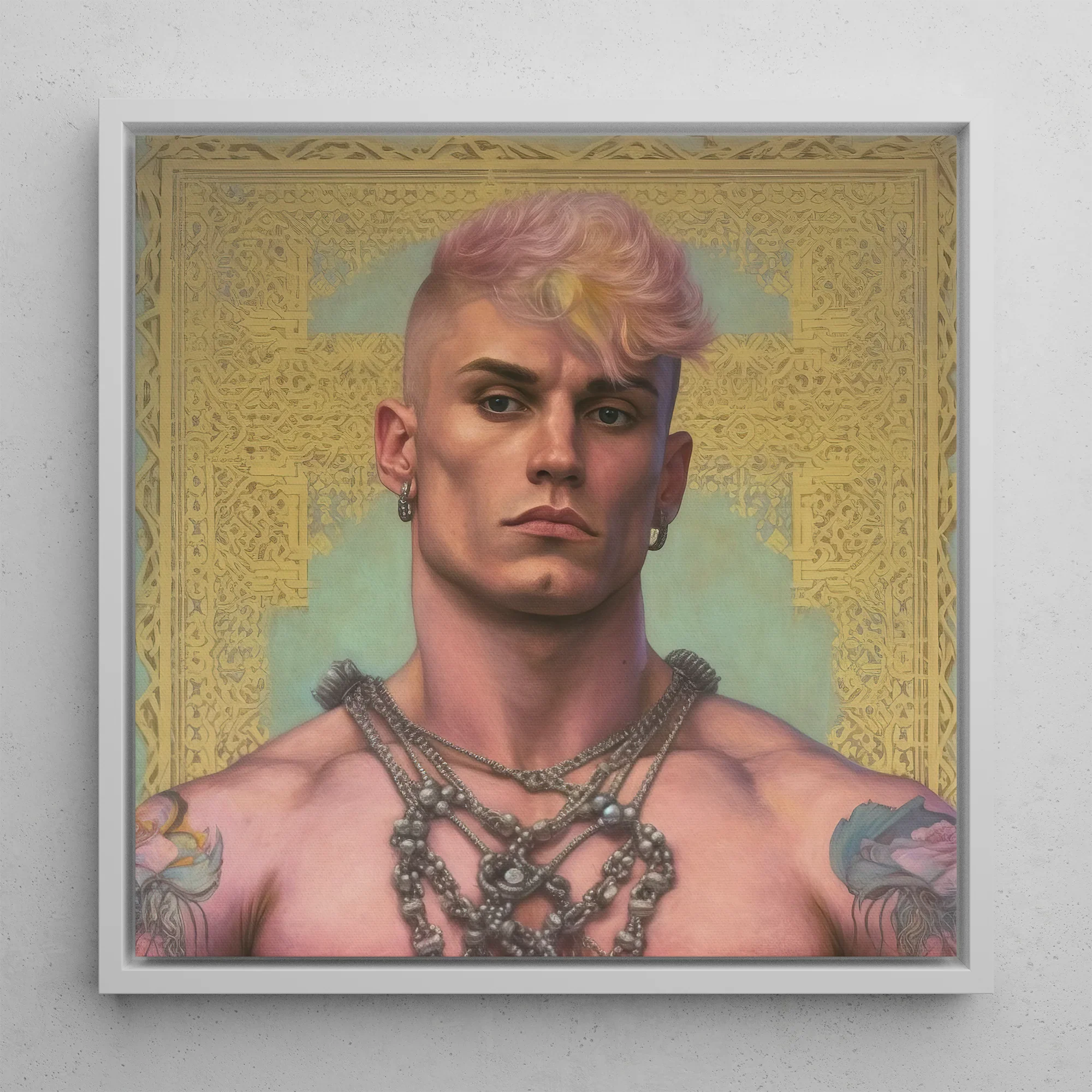 Strapping Young Lad - Queercore Gay Thug Framed Canvas, 12’’x12’’ / White Floating Frame, Framed Portrait Muscular Man