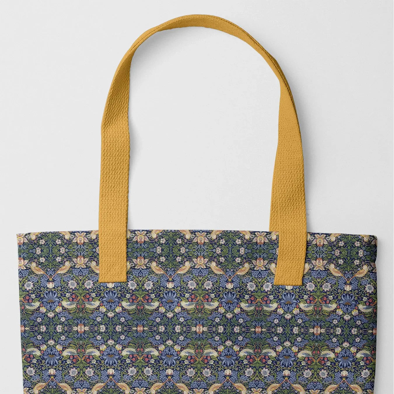Strawberry Thief Tote - Heavy Duty Reusable Grocery Bag - Yellow - Shopping Totes - Aesthetic Art