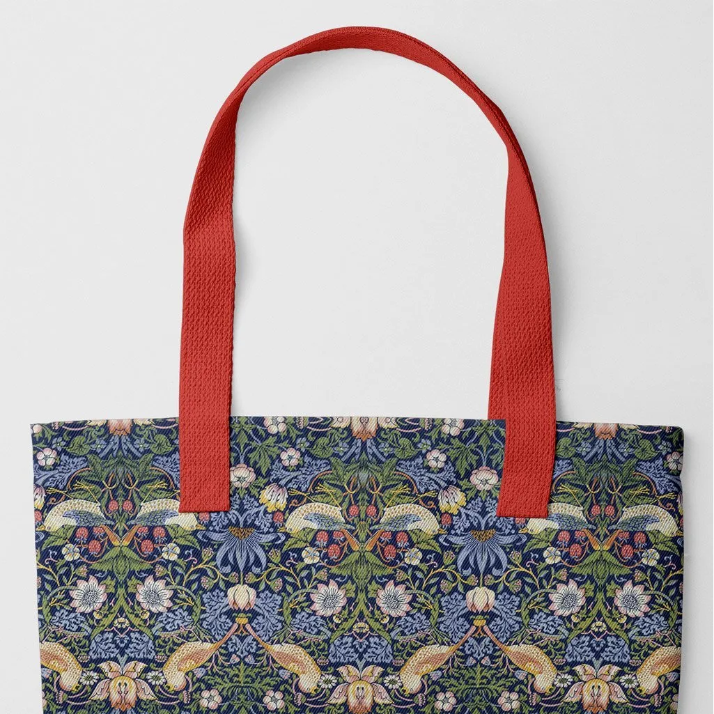 Strawberry Thief Tote - Heavy Duty Reusable Grocery Bag - Red - Shopping Totes - Aesthetic Art