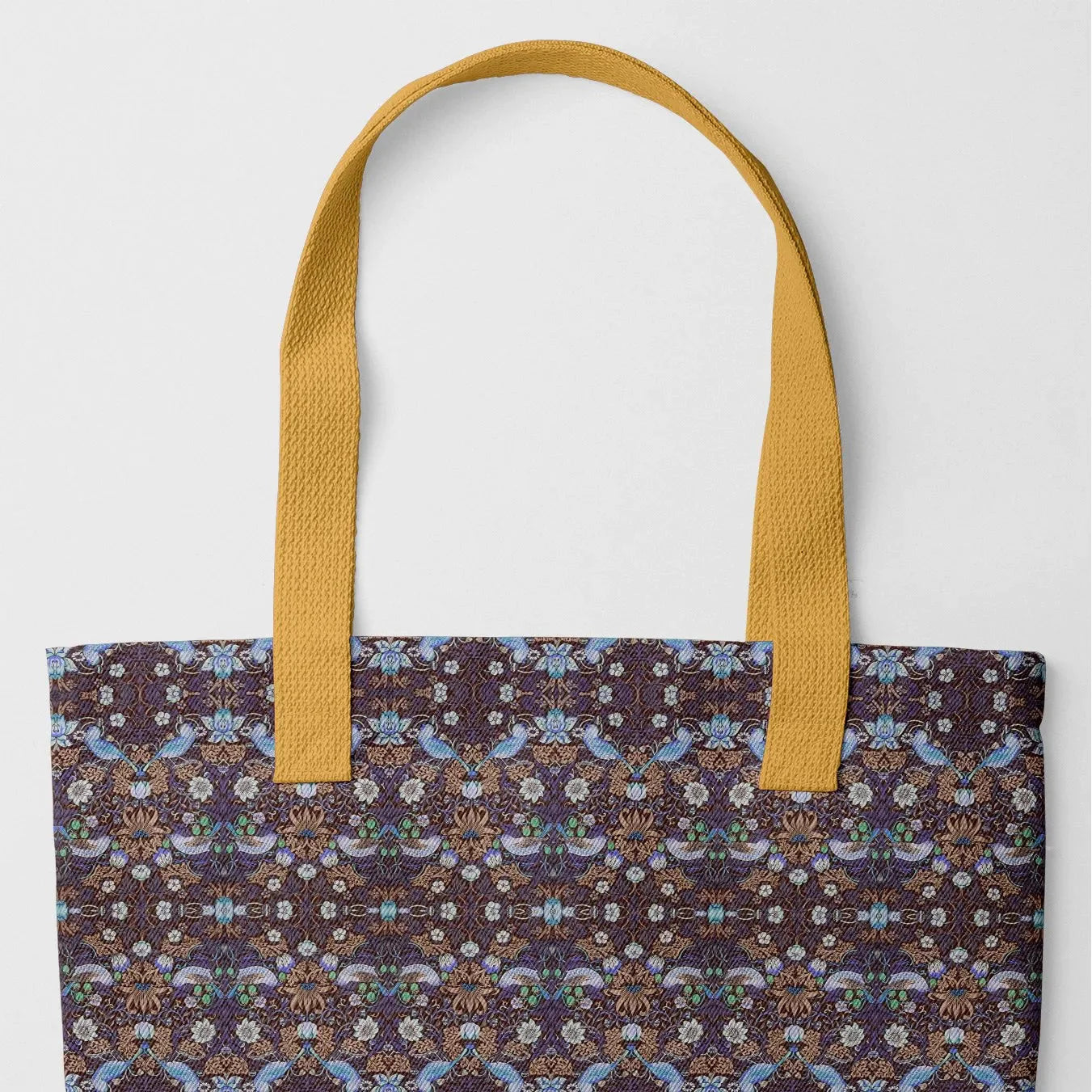 Strawberry Thief Too x 2 Tote - Heavy Duty Reusable Grocery Bag - Yellow Handles - Shopping Totes - Aesthetic Art