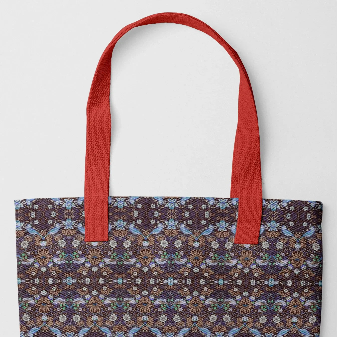Strawberry Thief Too x 2 Tote - Heavy Duty Reusable Grocery Bag - Red Handles - Shopping Totes - Aesthetic Art