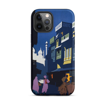 Street by Moonlight - India Travel Poster Iphone Case, 12 Pro Max / Matte, Phone Case Indian Street Scene