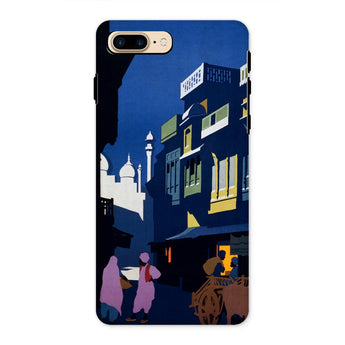 Street by Moonlight - India Travel Poster Iphone Case, 8 Plus / Matte, Phone Case Artistic Nighttime Street Scene Silhouetted Figures