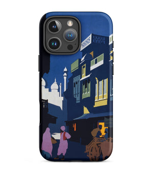 Iphone 16 Pro Max / Matte Street by Moonlight - India Travel Poster Phone Case Moonlit Serenity, Indian Streetscape, Indigo Shroud