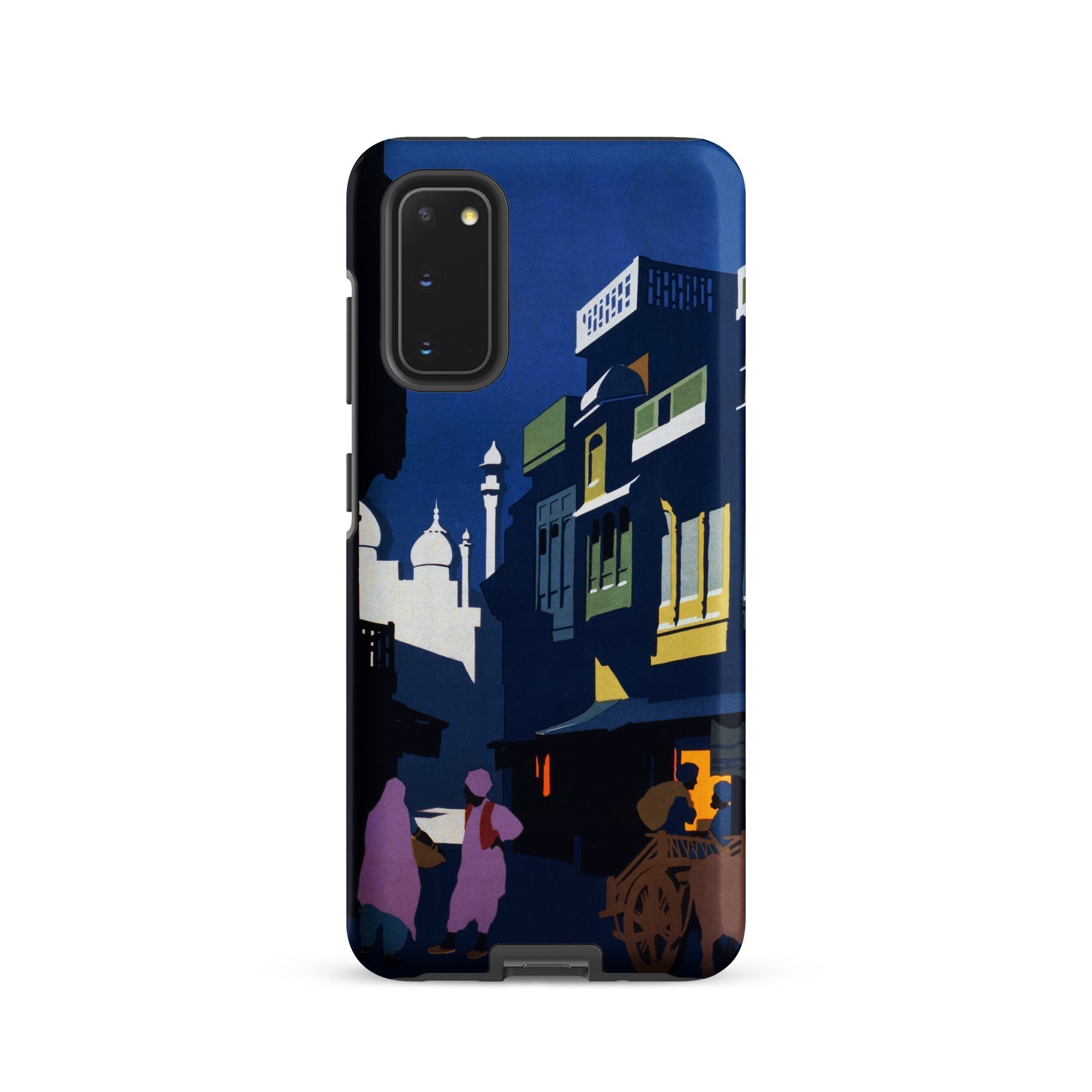 Street by Moonlight India Travel Poster Samsung Case, Galaxy S20 / Matte, Dark Blue Smartphone Case Artistic Illustration Indian Street