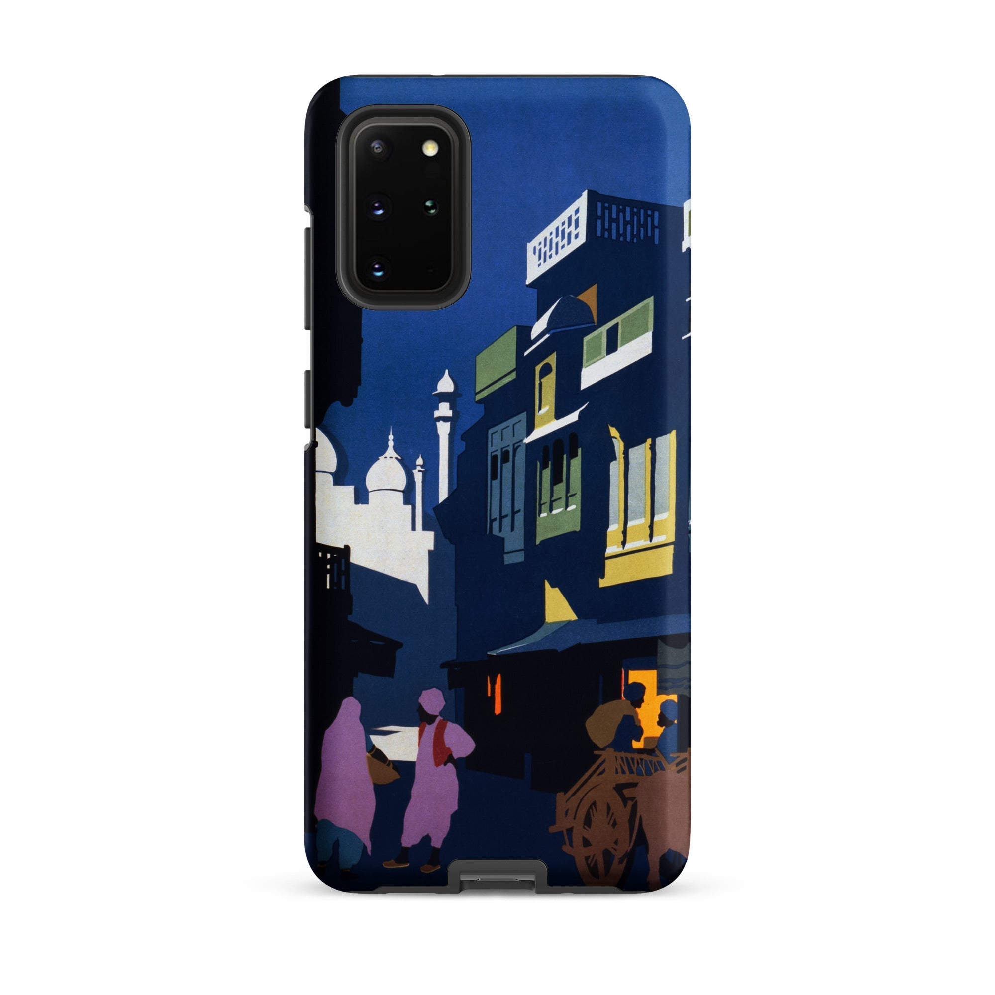 Street by Moonlight India Travel Poster Samsung Case, Galaxy S20 Plus / Matte, Smartphone Case Stylized Illustration Middle Eastern Street