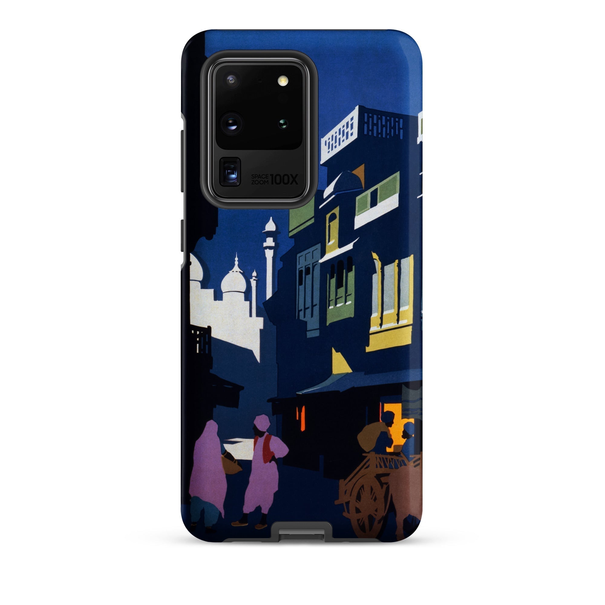 Street by Moonlight India Travel Poster Samsung Case, Galaxy S20 Ultra / Matte, Smartphone Case Vibrant Street Scene Buildings People Mosque