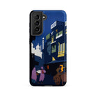 Street by Moonlight India Travel Poster Samsung Case, Galaxy S21 Fe / Matte, Smartphone Case Colorful Stylized Street Scene Design Buildings