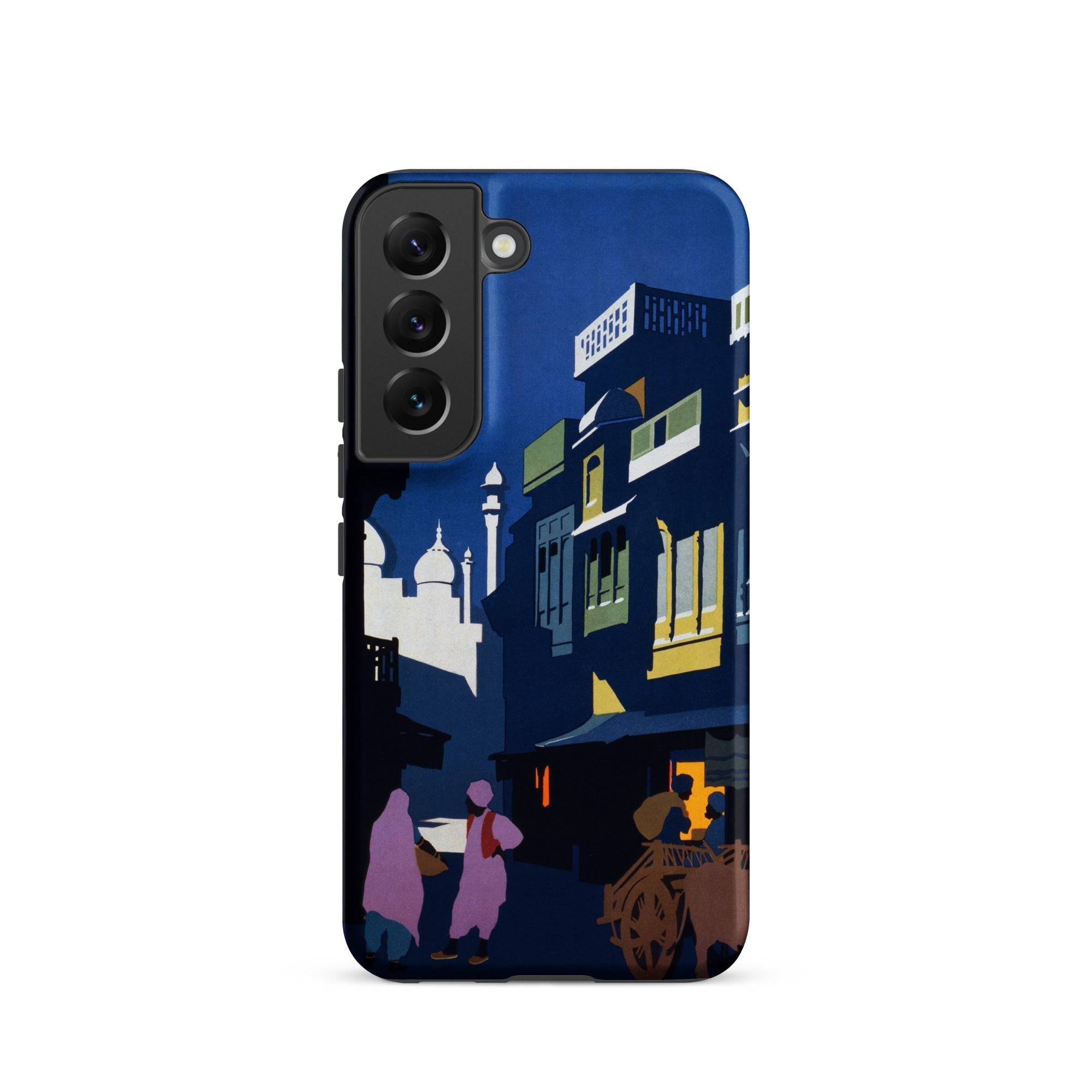 Street by Moonlight India Travel Poster Samsung Case, Galaxy S22 / Matte, Phone Case Stylized Nighttime Scene Indian Street People