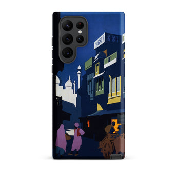 Street by Moonlight - India Travel Poster Samsung Case, Galaxy S22 Ultra / Matte, Phone Case Vibrant Illustrative Design City Street Night