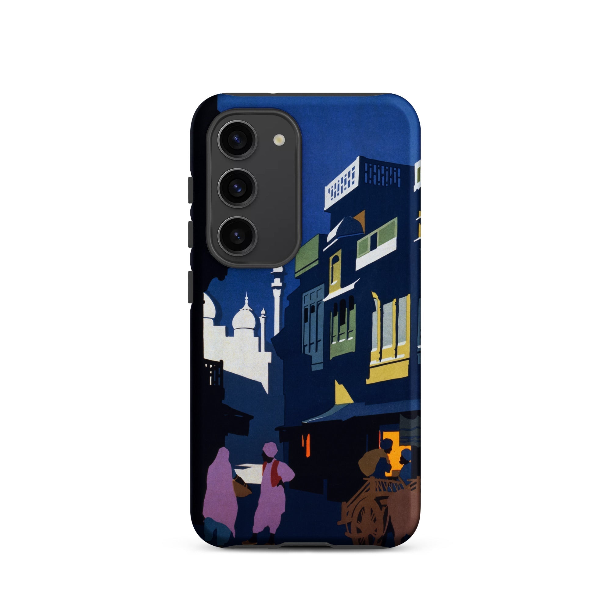 Street by Moonlight India Travel Poster Samsung Case, Galaxy S23 / Matte, Smartphone Case Vibrant Illustration City Street Night