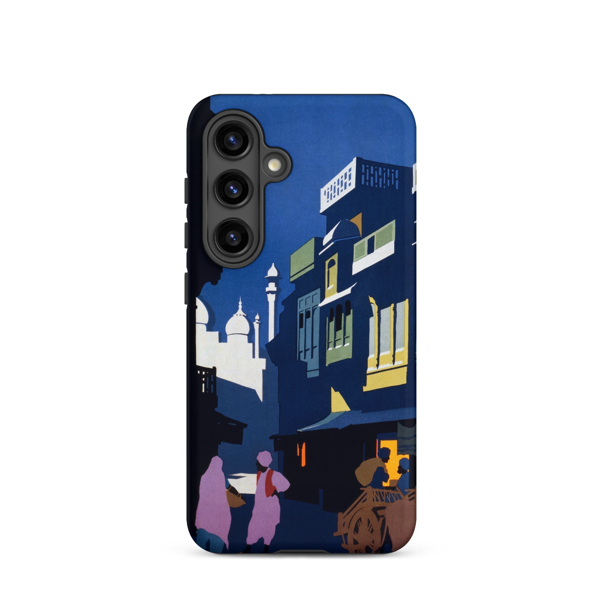 Street by Moonlight India Travel Poster Samsung Case, Galaxy S24 / Matte, Smartphone Case Night Time Street Scene Buildings People