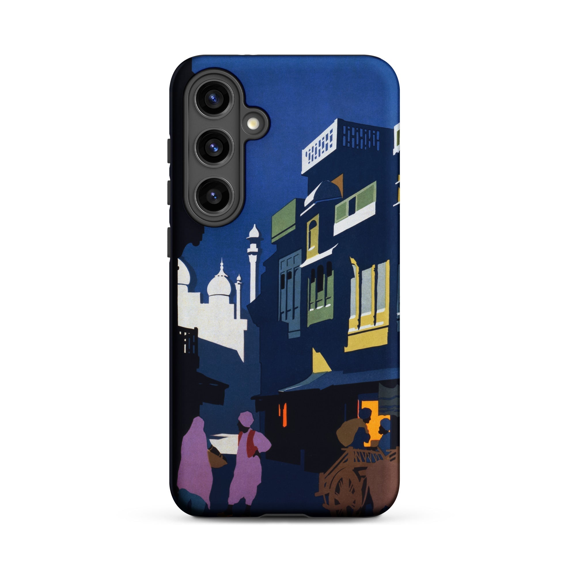 Street by Moonlight India Travel Poster Samsung Case, Galaxy S24 Plus / Matte, Smartphone Case Vibrant Artistic Depiction Indian Street