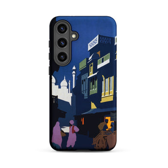 Street by Moonlight - India Travel Poster Samsung Case, Galaxy S24 Plus / Matte, Smartphone Case Vibrant Artistic Depiction Indian Street